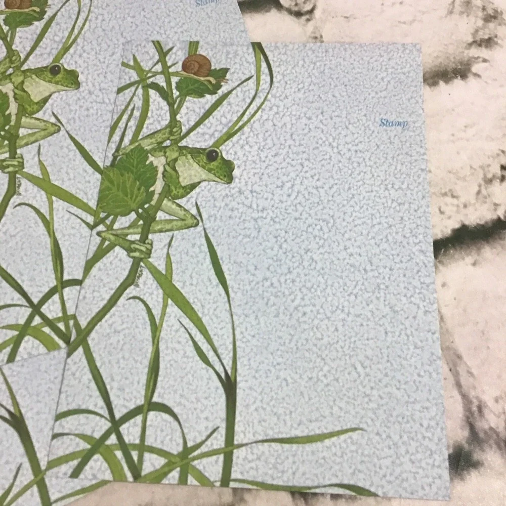 Vintage Fold And Send Notecards Lot Of 4 in 2 Styles Chipmunk Tree Frog Nature